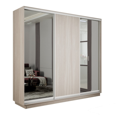 Экспресс 3-х дверный (Зеркало, ЛДСП) (Ясень Шимо светлый 1800х2200х440 Экспресс 45 3х Серебро профиль)