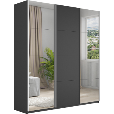 Прайм 3-х дверный (Зеркало, ЛДСП) (Серый диамант 1800х2300х570 Прайм 3х Серебро профиль)