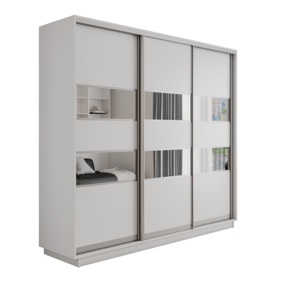 Оптим 3-х дверный 5 секций (ЛДСП, Зеркало) (Белый снег 1800х2200х600 К-3.1 Серебро профиль)