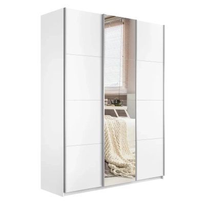 Широкий Прайм 3-х дверный (ЛДСП, Зеркало) окутанный (Белый снег 2400х2300х570 Широкий Прайм 3х Серебро профиль)