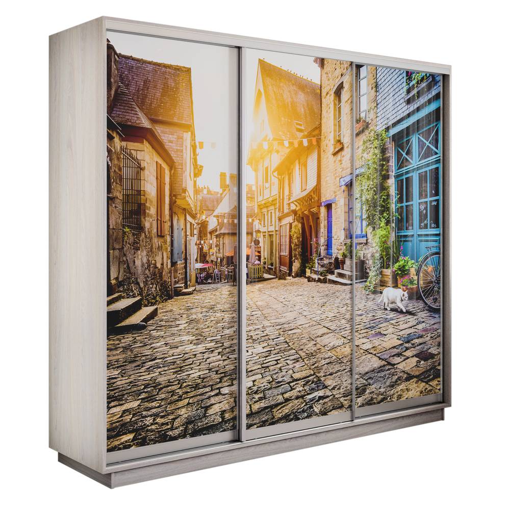 Экспресс 3-х дверный (Улица) (Ясень Анкор светлый 1800х2200х440 Экспресс 45 3х Серебро профиль)